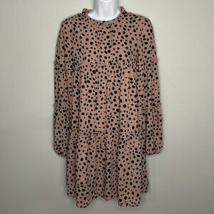 Listicle Ruffle Hem Long Sleeve Dress XS Pink Rose